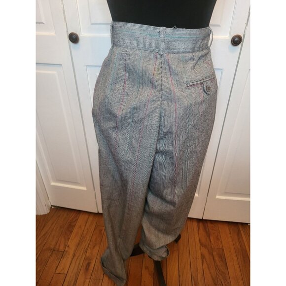 Vintage 80's Gray/Pink Pinstripe Pleated Pants 12 High Waisted Preppy Old Money - Picture 2 of 8